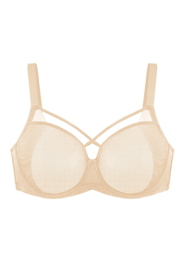 Billie Cross Front Strap Barbie Pink Smooth Sheer Mesh Underwire Bra