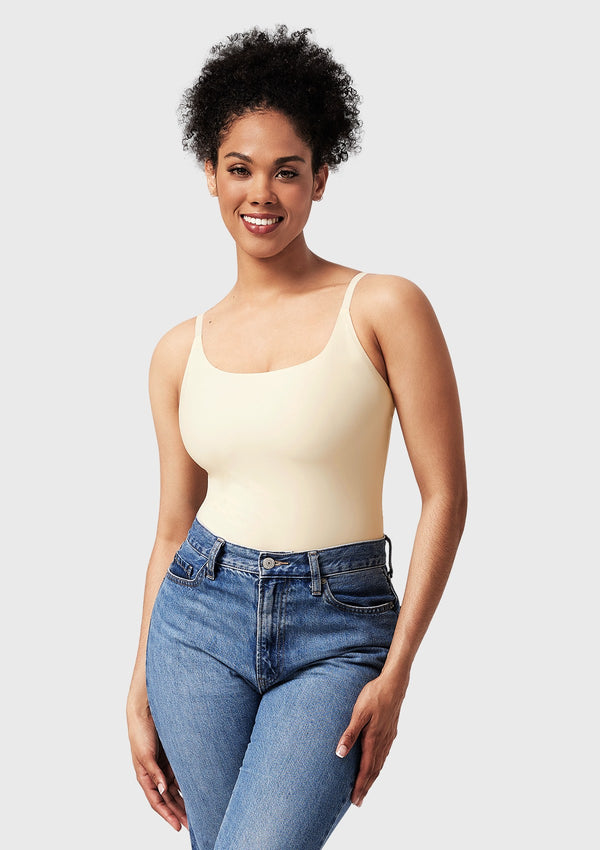 Comfort Square Neck Sleeveless Bodysuit Backless High Cut Thong Tank Tops