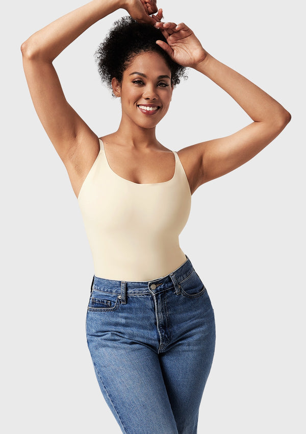 Comfort Square Neck Sleeveless Bodysuit Backless High Cut Thong Tank Tops