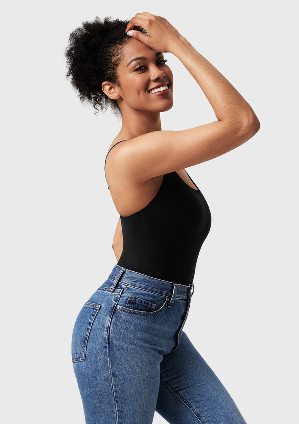 Comfort Square Neck Sleeveless Bodysuit Backless High Cut Thong Tank Tops