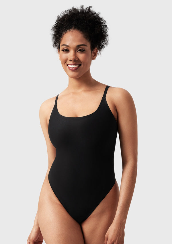 Comfort Square Neck Sleeveless Bodysuit Backless High Cut Thong Tank Tops