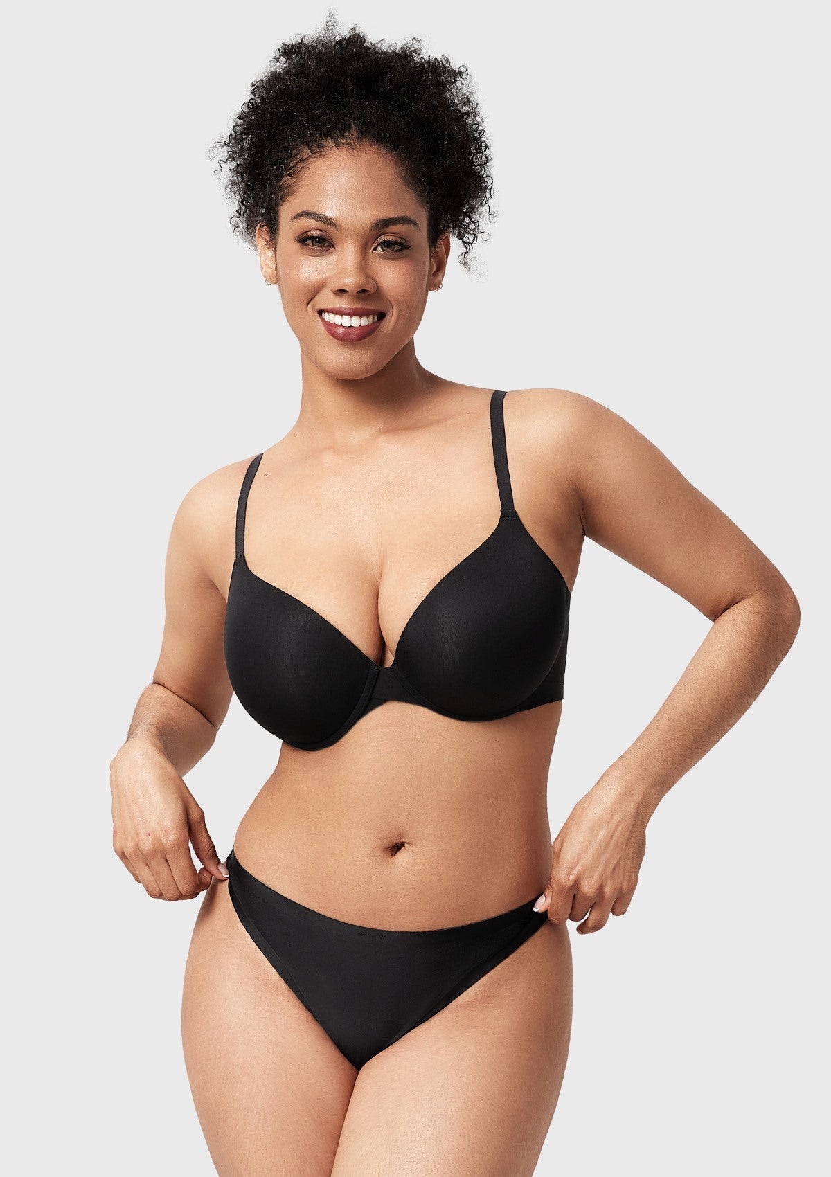Songful Seamless Support Plunge Push-Up Lightly Padded T-Shirt Full Coverage Underwire Bra