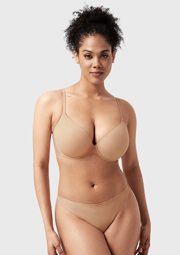 Songful Seamless Support Plunge Push-Up Lightly Padded T-Shirt Full Coverage Underwire Bra