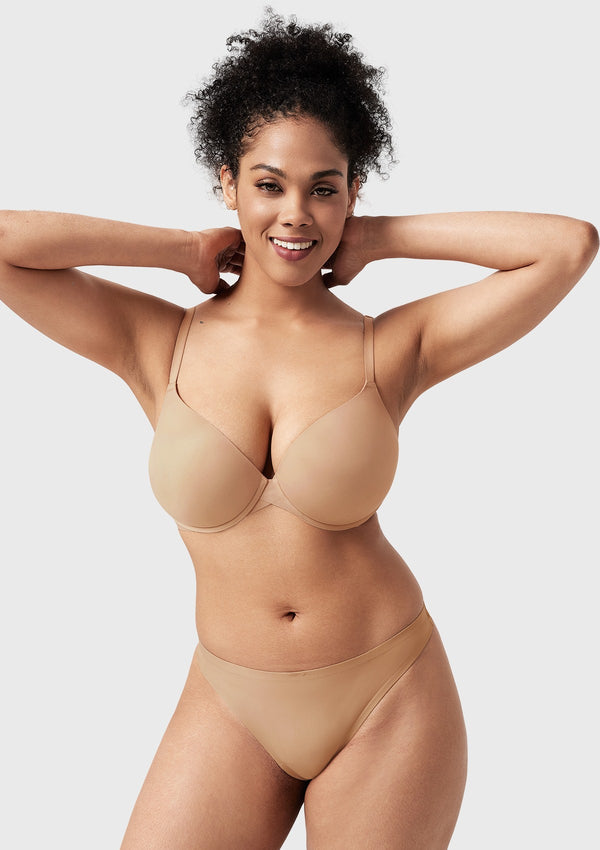 Songful Seamless Support Plunge Push-Up Lightly Padded T-Shirt Full Coverage Underwire Bra