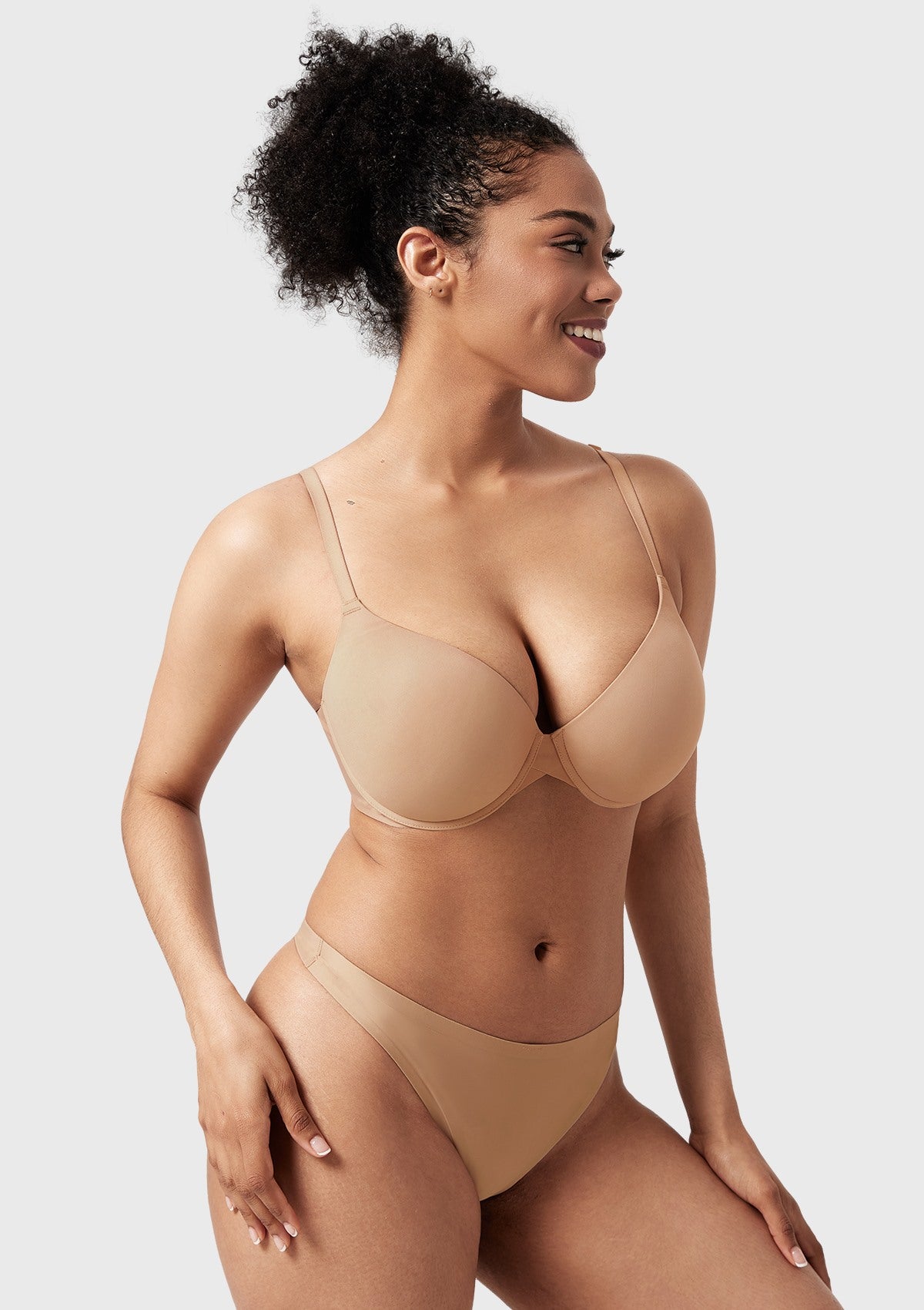 Songful Seamless Support Plunge Push-Up Lightly Padded T-Shirt Full Coverage Underwire Bra