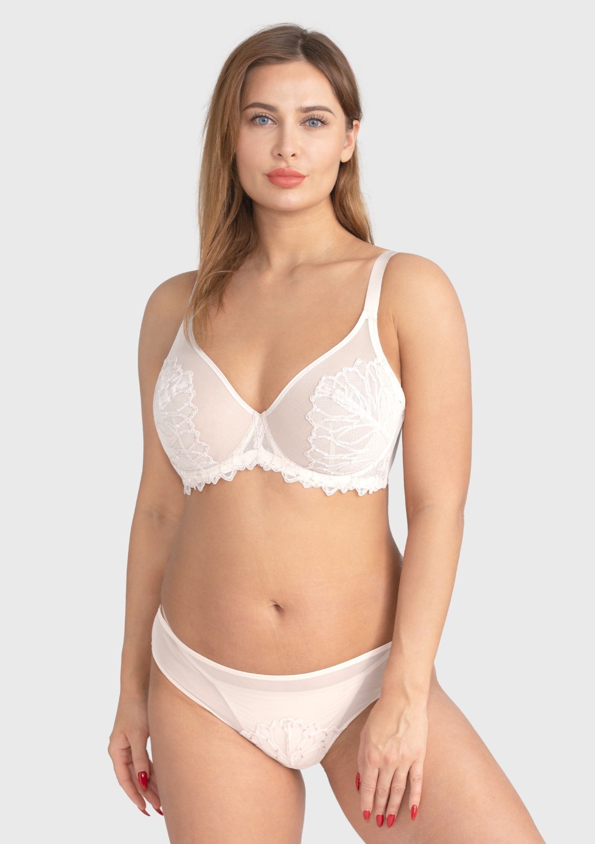 Winter Sonata Embroidered Lace Trim Full Coverage Unlined Underwire Bra