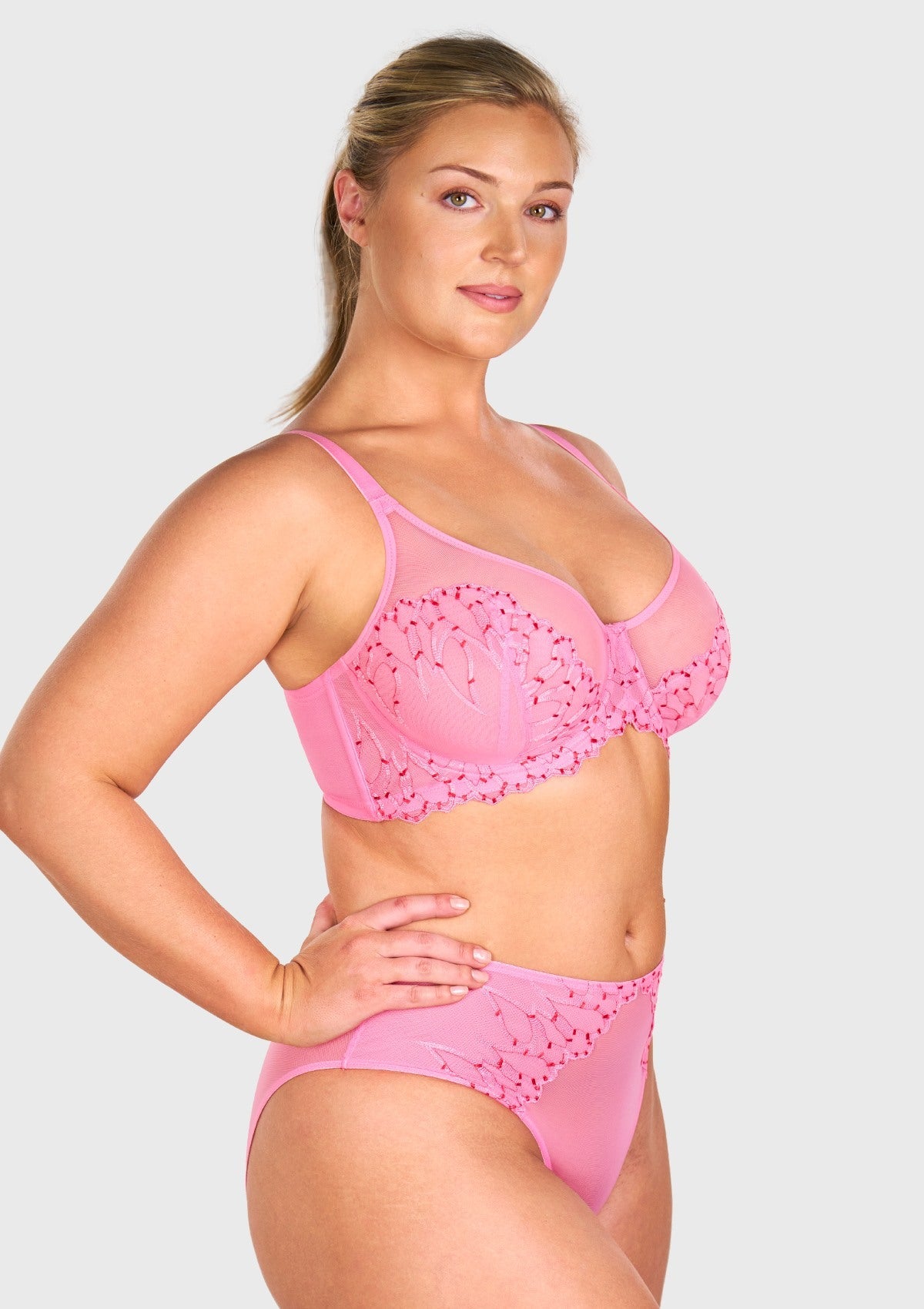 Winter Sonata Embroidered Lace Trim Full Coverage Unlined Underwire Bra