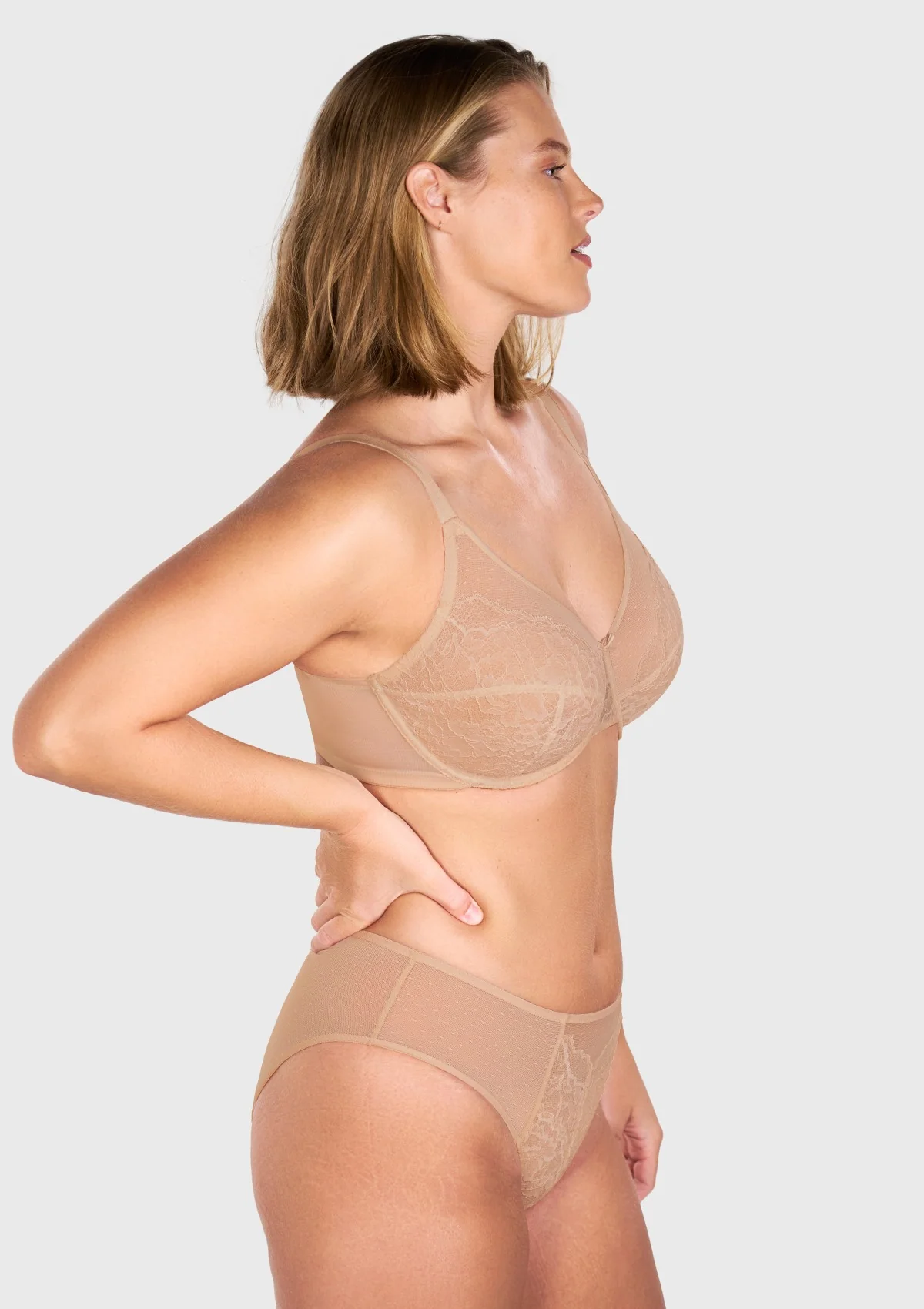 Enchante Warm Beige Lace Unlined Full Coverage Underwire Bra