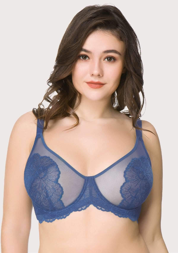 Blossom Blue Unlined Lace Bra