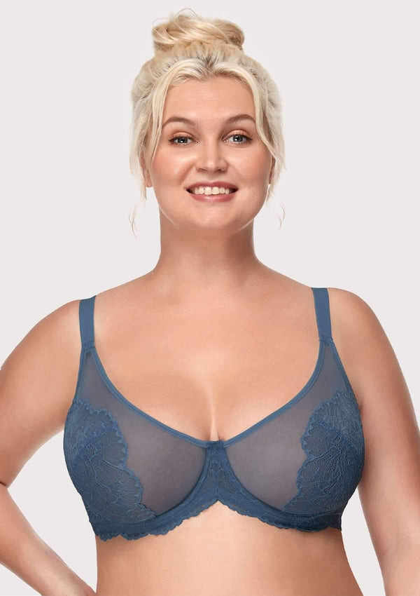 Blossom Dark Blue Unlined Lace Bra