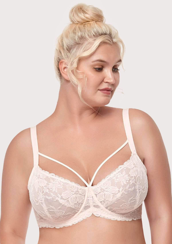 Pretty In Petals Blue Unlined Strappy Lace Bra