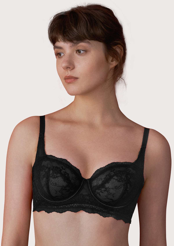 Floral Lace Unlined Bridal Black Balconette Bra