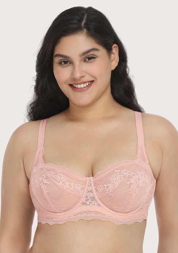 Floral Lace Unlined Bridal Pink Balconette Bra