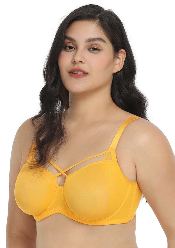 Billie Cross Front Strap Yellow Smooth Sheer Mesh Underwire Bra