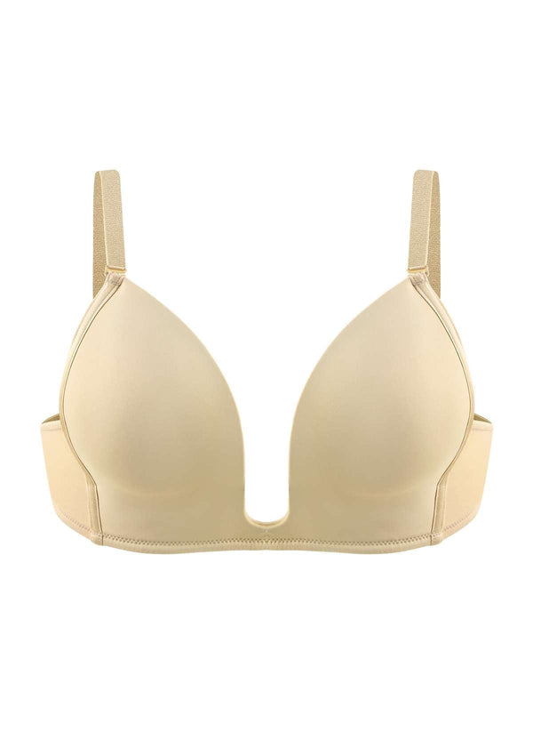 Deep U Plunge Push Up Low Back Wireless Bra