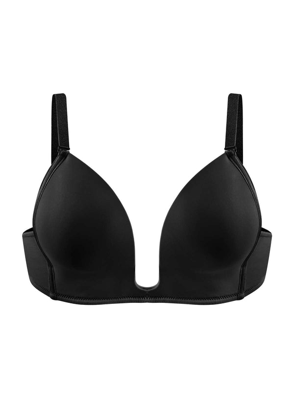 Deep U Plunge Push Up Low Back Wireless Bra