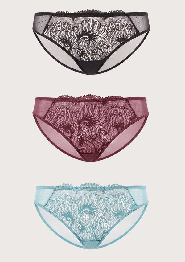 Front Lace Bikini Panties 3 Pack