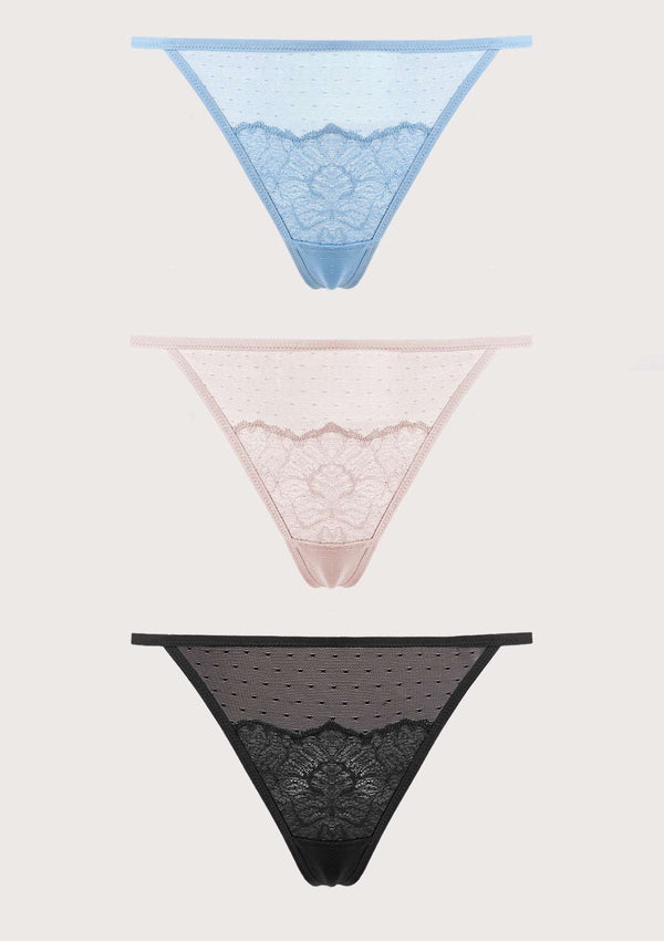 Blossom Lace String Thongs 3 Pack