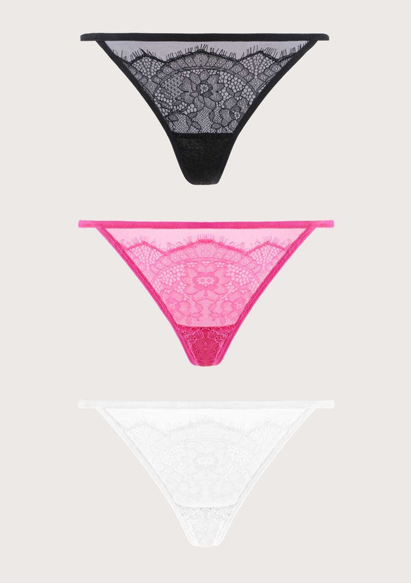 Mesh Eyelash Lace String Thongs 3 Pack