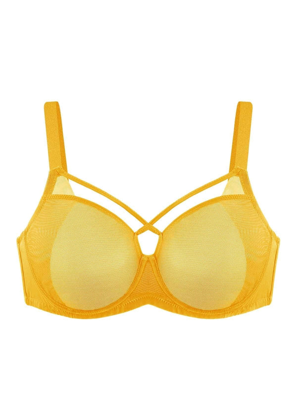 Billie Cross Front Strap Yellow Smooth Sheer Mesh Underwire Bra
