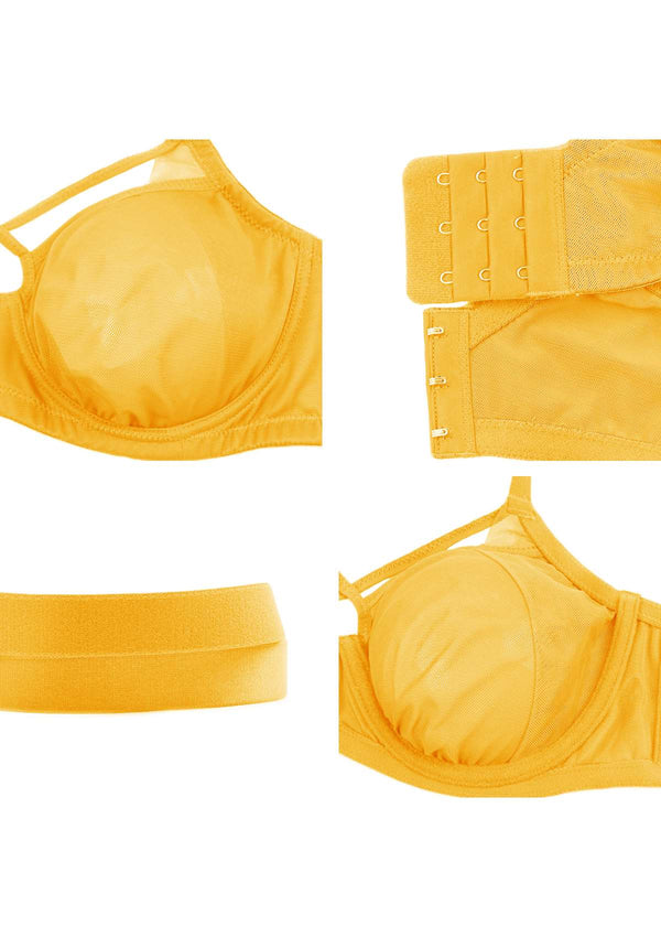 Billie Cross Front Strap Yellow Smooth Sheer Mesh Underwire Bra
