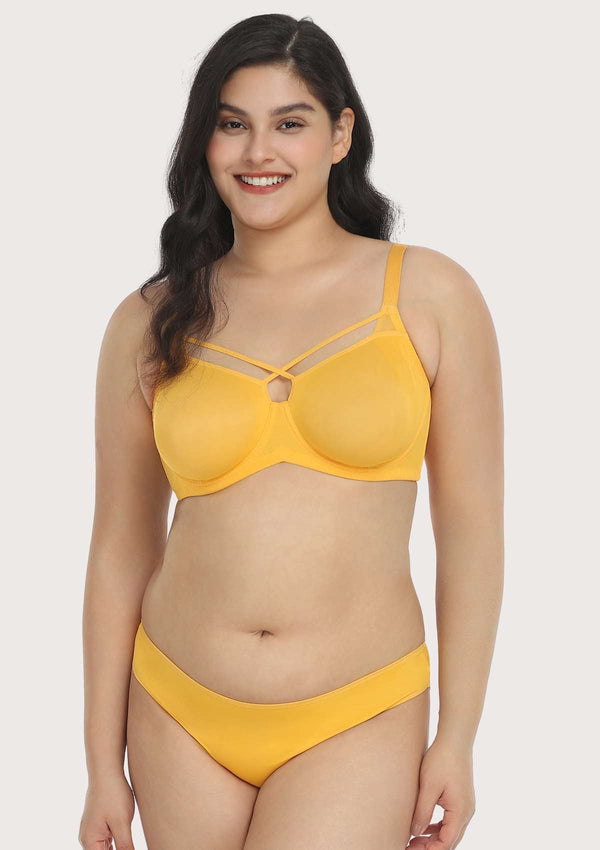 Billie Cross Front Strap Yellow Smooth Sheer Mesh Underwire Bra