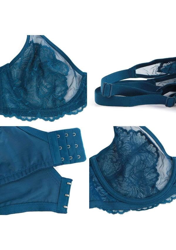 Blossom Dark Blue Unlined Lace Bra