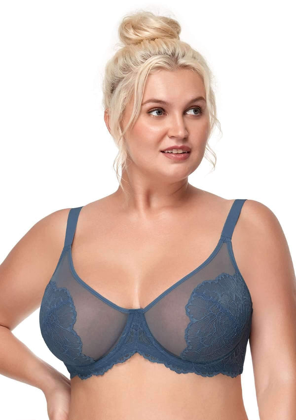 Blossom Dark Blue Unlined Lace Bra