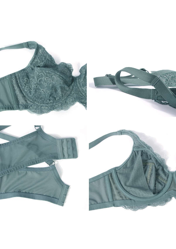 Blue All-Over Floral Lace Bra