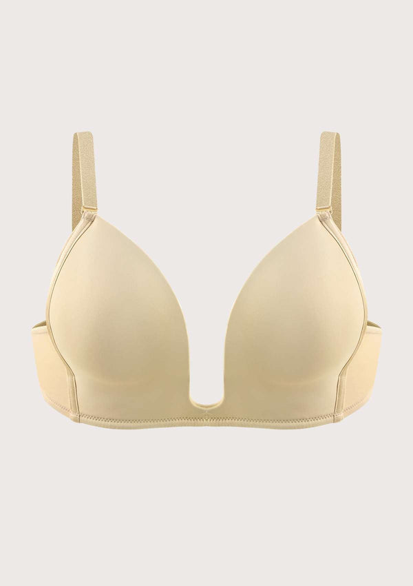 Deep U Plunge Push Up Low Back Wireless Bra