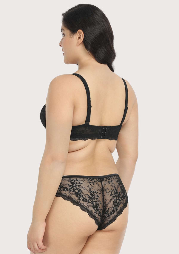 Floral Lace Unlined Bridal Black Balconette Bra