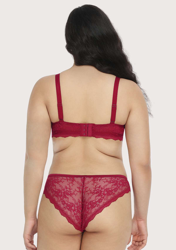 Floral Lace Unlined Bridal Burgundy Balconette Bra