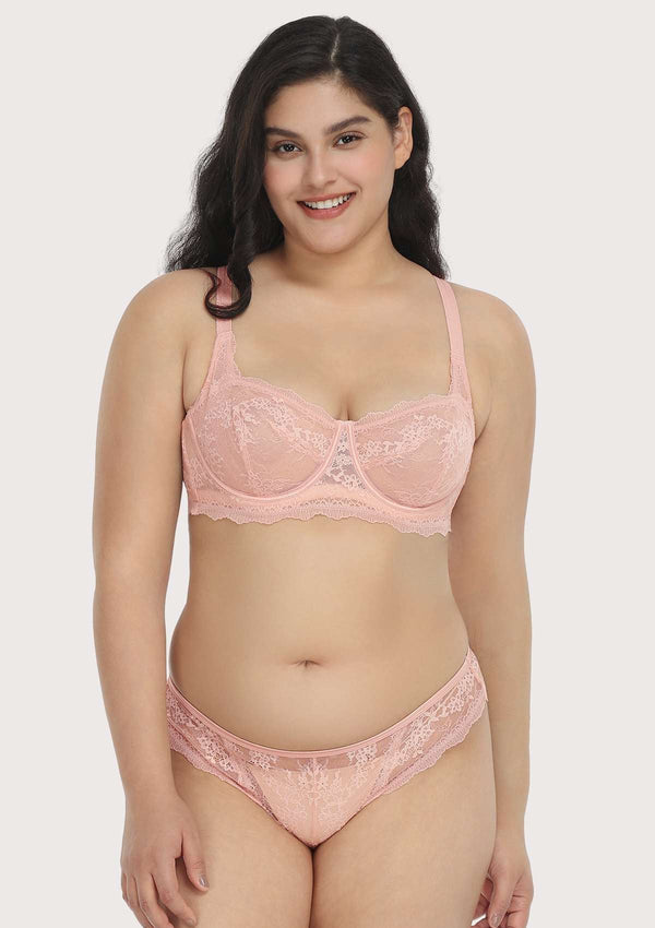 Floral Lace Unlined Bridal Pink Balconette Bra