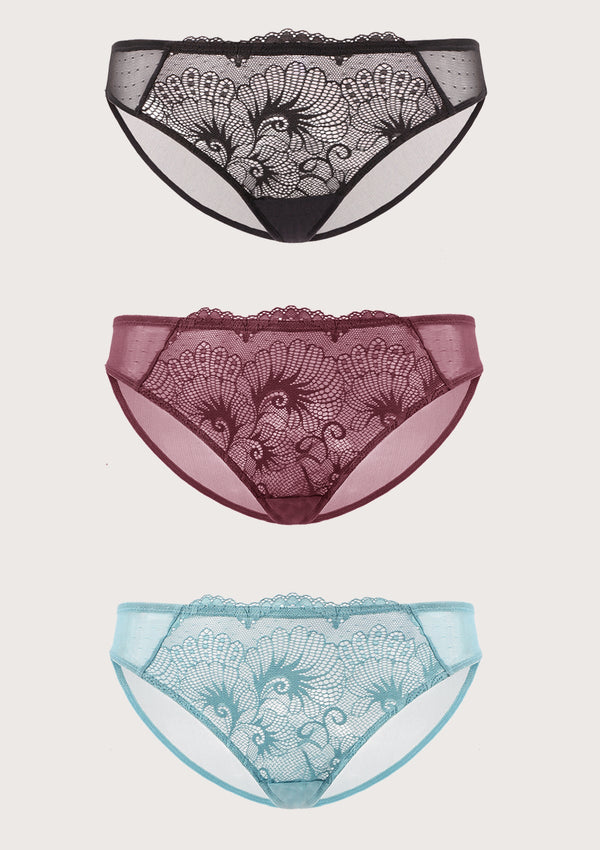 Front Lace Bikini Panties 3 Pack