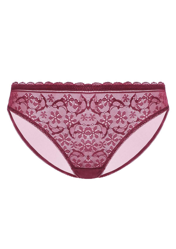 Anemone Lace Dolphin Mid-low Rise Burgundy Bikini Underwear