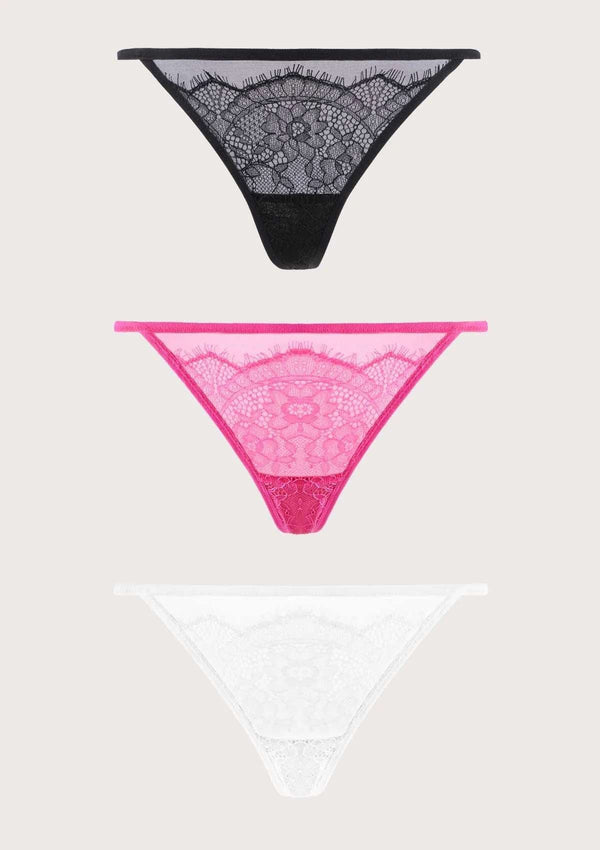 Mesh Eyelash Lace String Thongs 3 Pack