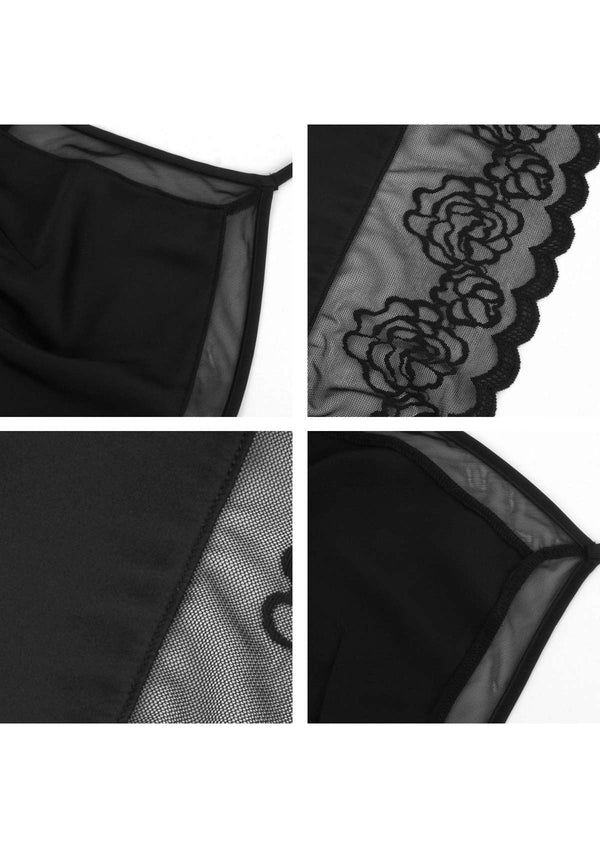 V-Neck Silky Chemise with Rose-Patterned Lace Trim