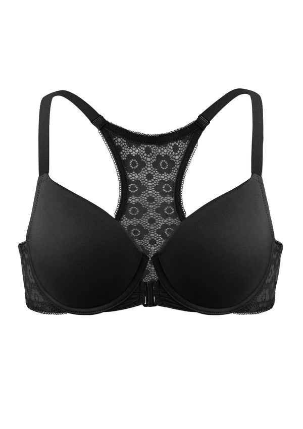 Serena Front-Close Lace-Back Black Underwire Bra