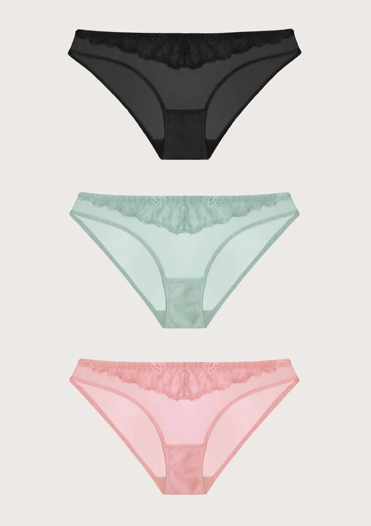Alluring Mesh Lace Bikini Panties 3 Pack